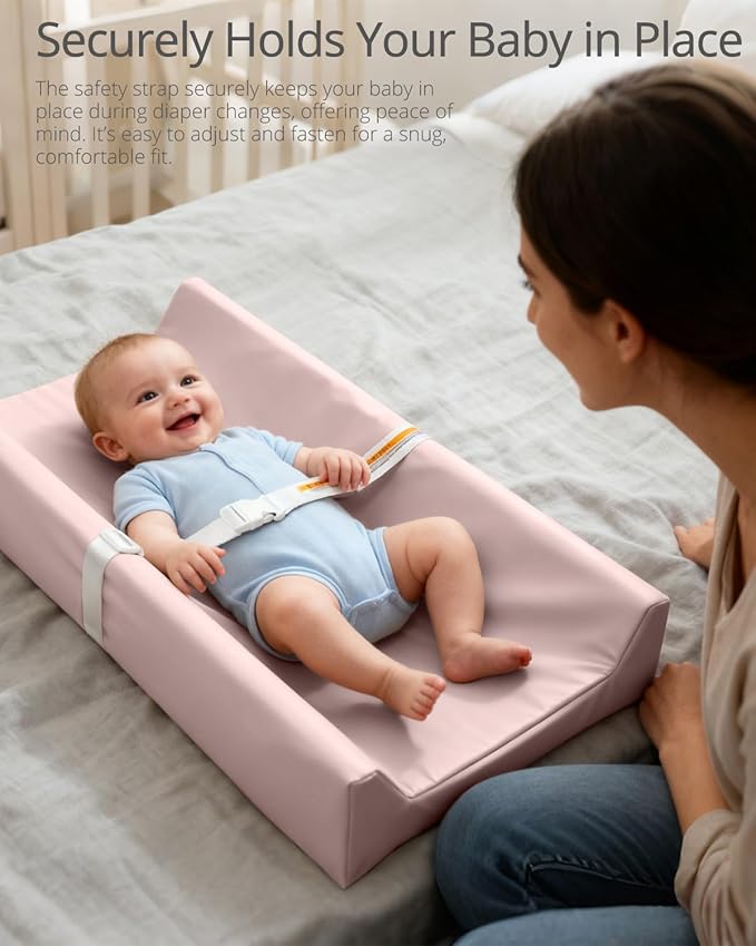 Baby Changing Pad, Wipeable Changing Pad, Diaper Changing Pads, Pink Vegan Leather Waterproof Changing Table Topper for Dresser and Table