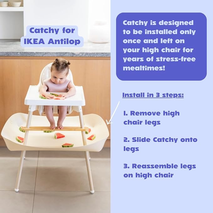 CATCHY -Food Catcher-Compatible with IKEA Antilop High Chair + 12 Other High Chairs- Highchair Sold Separately -Baby & Toddler Food & Mess Catcher-Premium Linen Inspired - Under High Chair Accessory