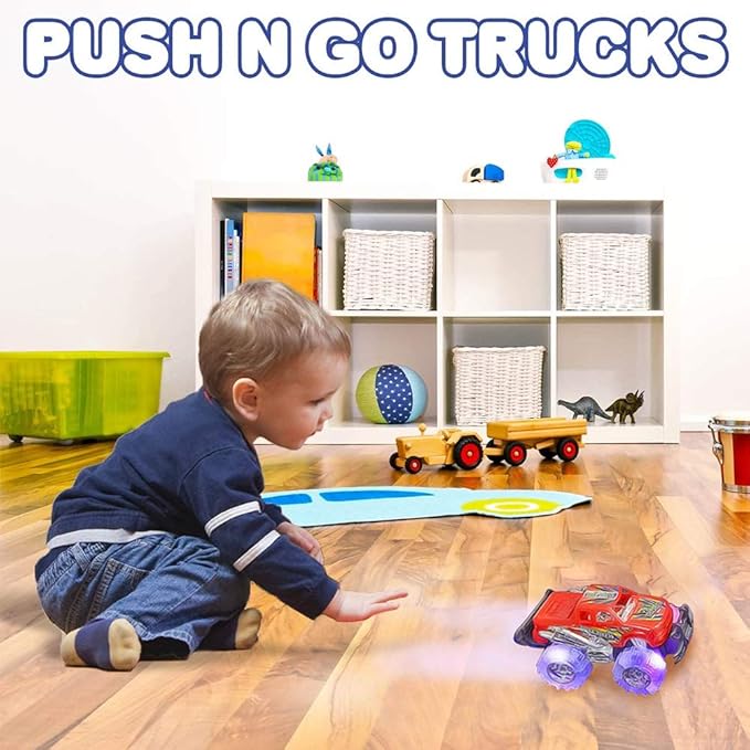 Light-Up Monster Truck Toys (2-Pack) – Push-&-Go Cars with Glowing Wheels – Birthday Gift for Toddlers, Boys & Girls Ages 3+ – Durable Friction-Powered Trucks – Batteries Included