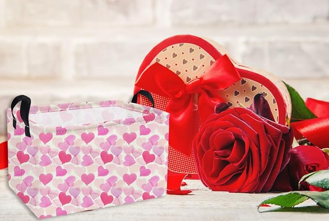 Essme Rectangular Heart Basket Cute Storage Box,Heart Storage Bins Organizer with Handles for Girls Room Decor,Basket,Shelf Basket.(Color Hearts)