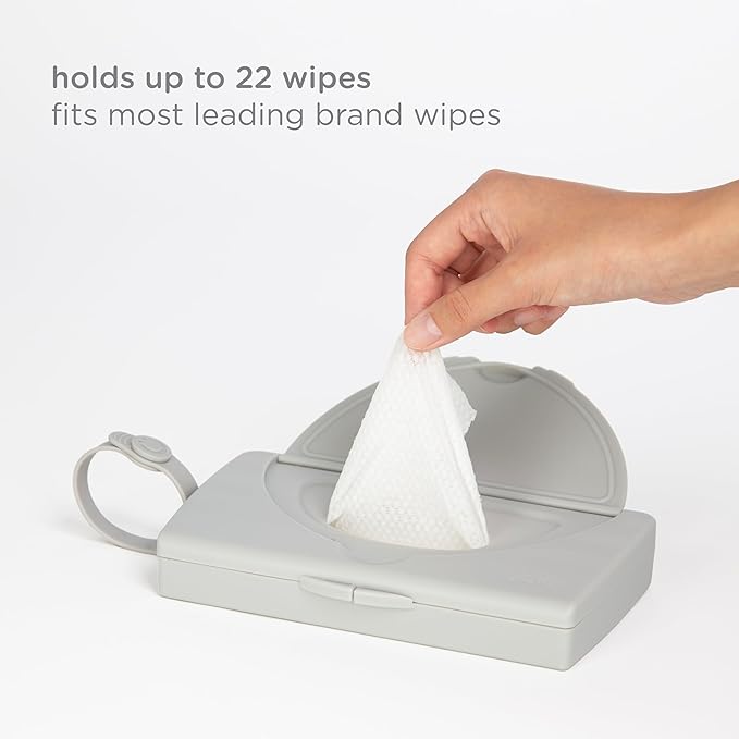 Ubbi On-The-Go Baby Wipes Dispenser, Portable Wipes Container for Travel, Diaper Bag Accessory Must Have for Newborns, Reusable Wipes Holder, Gray