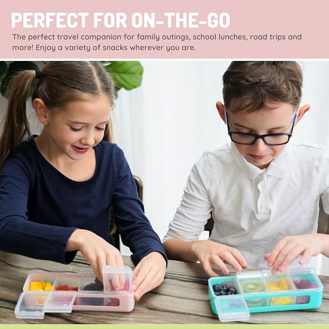 melii Snackle Box | 4-Compartment Snack Container with Individual Lids, BPA-Free Food Storage for Travel, School & On-the-Go Snacks, Kids & Family Organizer (Blue)