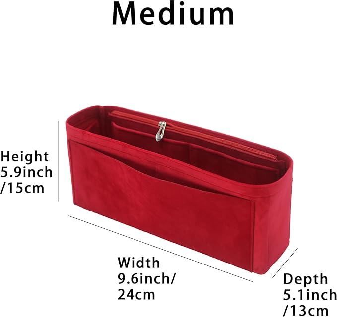 Purse Organizer Insert, Suede Bag Organizer Handbag Tote Shaper, Suede Material, Soft and Non Damaging Bag (Medium,Red)