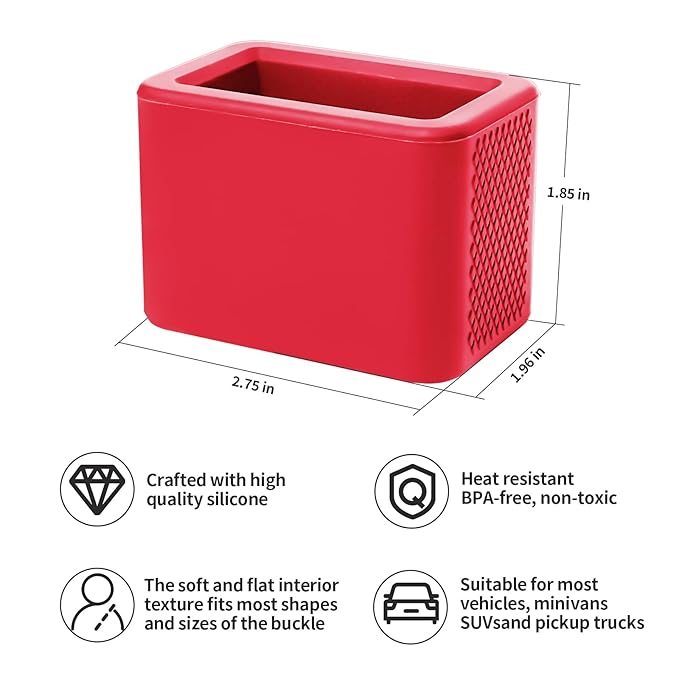 2 Pack Silicone Seat Belt Buckle Holder, Seat Belt Buckle Booster for Kids, Durable Silicone Material, Easy Access to The Buckles of Rear Seats, Car Accessories, Suitable for Most Car Models (Red)