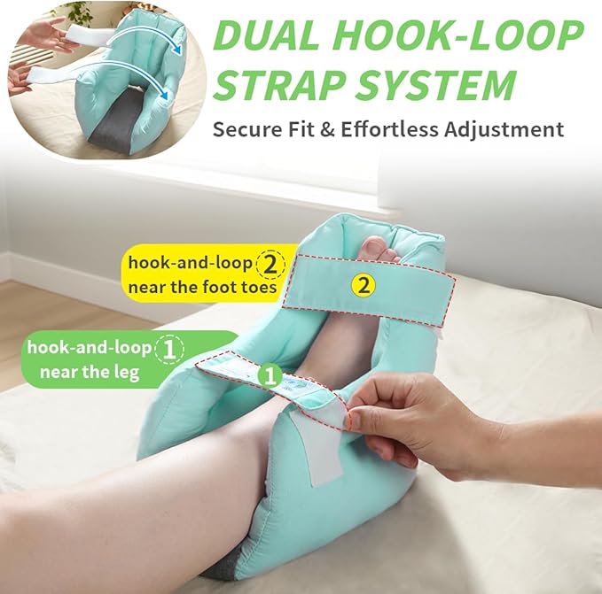 EZ Assistive 1pc Heel Protector Cushion Foot Pillow Remove Pressure and Bedsores,Heel Protectors for Pressure Sores for Heal Protection (Green, 2pcs)