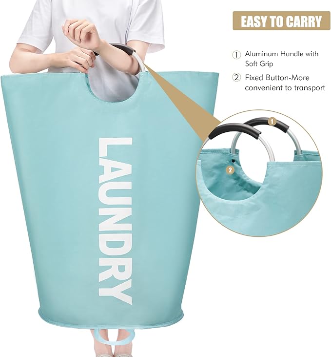 Maxsilan 125L X-Large Laundry Basket, Freestanding Tall Clothes Hamper, Collapsible Laundry Bag, Light Blue