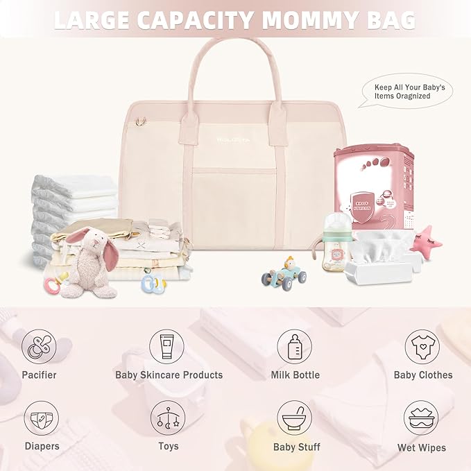 BOLOSTA Diaper Bag Tote for Women, Diaper Bag Tote with Changing Pad, Large Capacity Mommy Bag for Hospital and Weekender