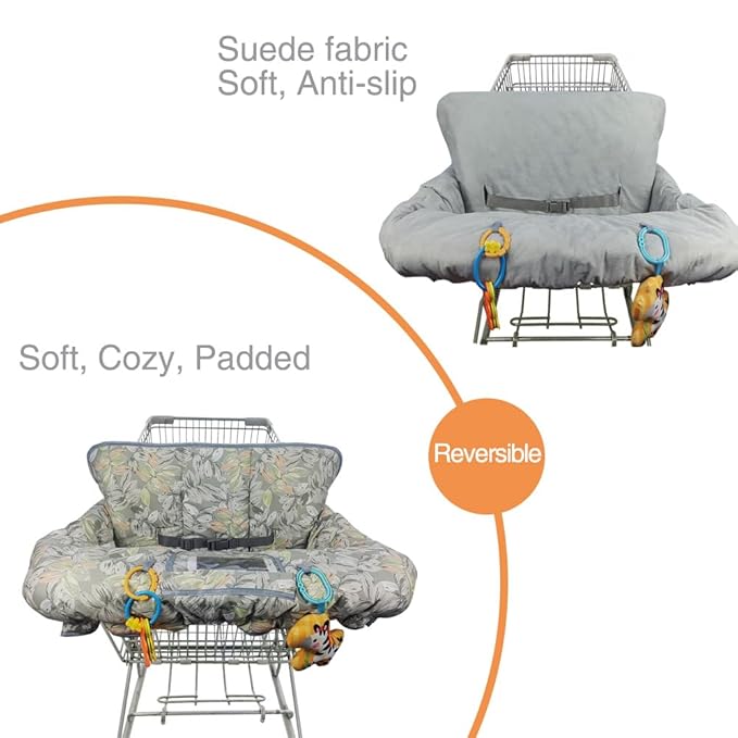 Shopping Cart Cover for Baby boy Girl, Multi-in-1 Cart Covers for Babies, Soft Padded Infant High Chair Cover, Machine Washable, Grocery cart seat Cushion Cover Grey Leaves