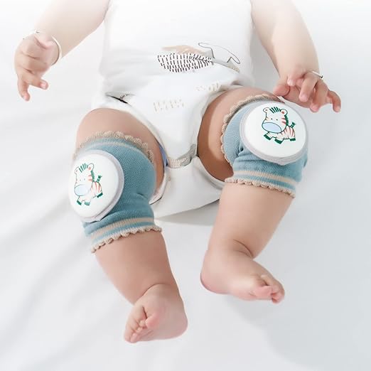 Reidio 2 Pairs Baby Knee Pads for Crawling Breathable Elastic Cotton Crawling Knee Pads Cute Unisex Baby Knee Protector with Sponge Pad for Baby Toddler (Rabbit & Grey)