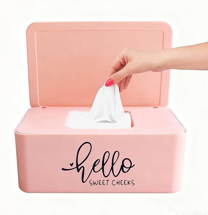 Moorfowl Hello Sweet Cheeks Flushable Wipes Holder Baby Wipes Dispenser Container Cute Funny Rustic Farmhouse Bathroom Decor (Pink)
