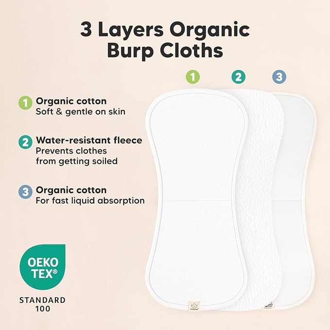 Organic Burp Cloths Baby Boy & Girl - 5-Pack Super Absorbent Cotton Burping Cloths for Babies, Soft & Plush Newborn Spit Up Rags, Infant Towels for Milk Spit Up, Unisex, Large 21" x 10" (Pure)