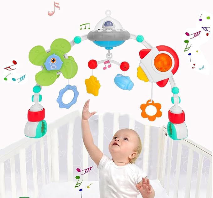 Pau1Hami1ton Baby Stroller Arch Toys, Car Seat Toys,Bouncer Toy Bar/Mobile for Bassinet,Adjustable Baby Hanging Toys Fit for Crib Bed,Stroller.S-19(Spacecraft)