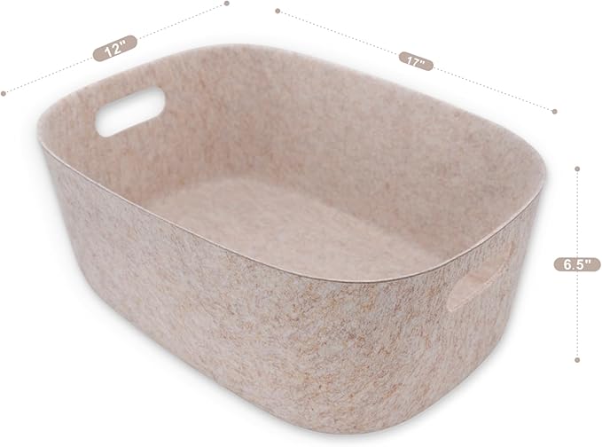 Welaxy Large Felt Storage Basket with Handles, Nodic Beige Open Bin for Shelves, Books, Toys, Laundry & Home Organization (Oatmeal)