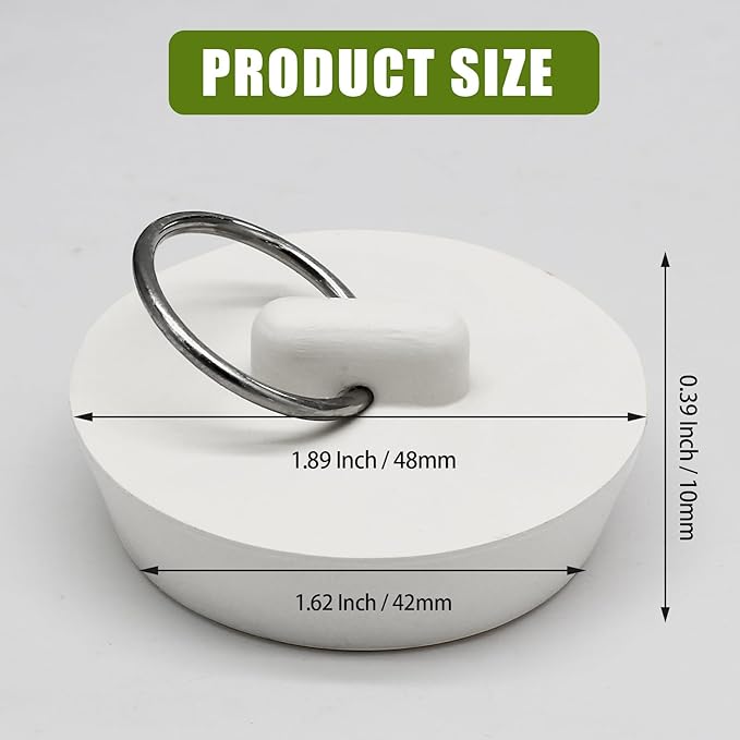 2 PCS 1-3/4 Inch to 1-7/8 Inch Rubber Drain Stopper with Hanging Ring, White Tub Drain Stopper, Sink Stopper Drain Plug, Rubber Sink Plug for Bathroom, Bathtub, Sewers and Kitchen