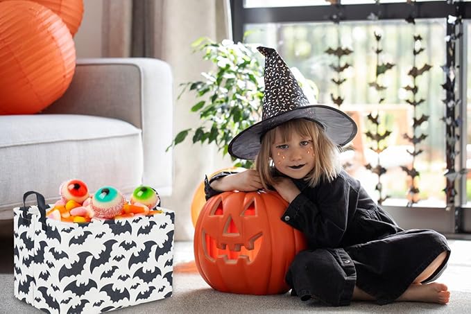 Sanjiaofeng Rectangular Kids Storage Bins,Halloween Baskets Bat Basket Organizer.Waterproof PE Coating Storage with Handles.Clothers,Toys,Books,Kid's Gifts Storage. (Bat)