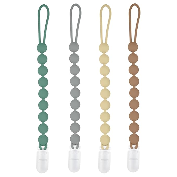 Silicone Pacifier Clip Holder, 4 Pack One Piece Soft Flexible Binky Clips Pacifier Holder Clip for Boys