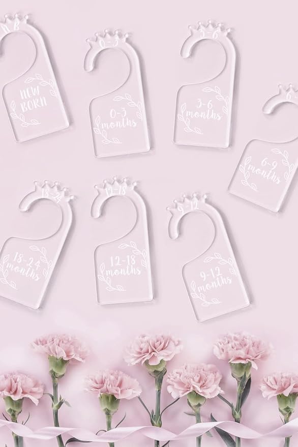 OneDream Baby Closet dividers Hanger separators - Set of 7 Baby Clothes dividers for Closet from Newborn to 24 Months, Acrylic Infant Clothes Divider Support DIY Pattern by Yourself
