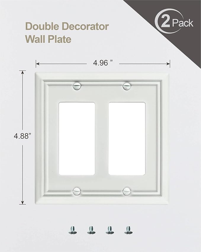 Double Decorator Wall Plates for Dimmer Switch, GFCI Outlet and Receptacal, Metal Outlet Covers and Switch Plates, Off White Finish, 2 Pack, 4.96''*4.88'', Midsize