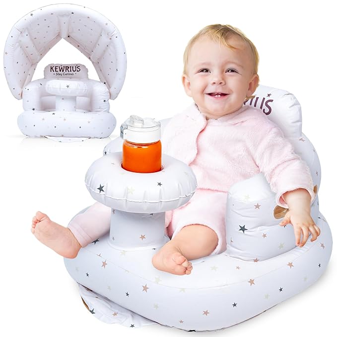 Inflatable Baby Seat for Babies 3+ Months with Removable Canopy – Baby Floor Seats for Sitting Up, Baby Seats for Infants, Blow Up Baby Chair