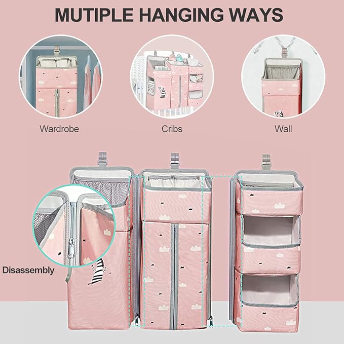 Hanging Diaper Caddy Organizer for Baby Crib - 3-in-1 Diaper Stacker for Changing Table Nursery Organization Storage Holder for Baby Essentials Attachment Portable Combining Clothing