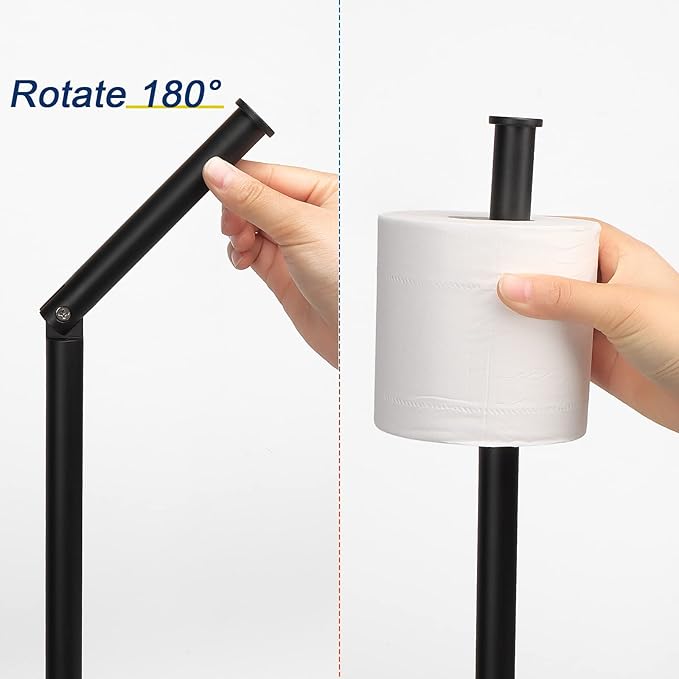 NearMoon Bath Toilet Paper Holder Stand- Modern Tissue Roll Holder Standing with Balanced Base, Rustproof Toilet Roll Holder for Bathroom/Kitchen Countertop (Matte Black, Stainless Steel Base)