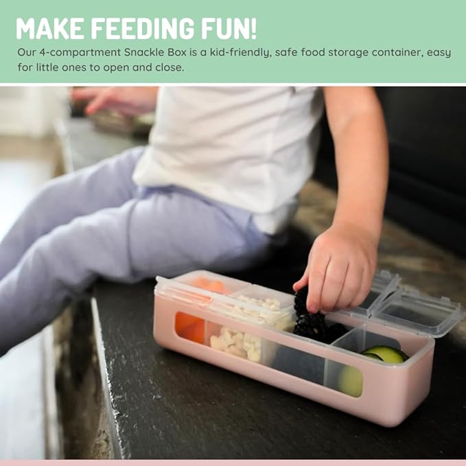 melii Snackle Box | 4-Compartment Snack Container with Individual Lids, BPA-Free Food Storage for Travel, School & On-the-Go Snacks, Kids & Family Organizer (Pink)