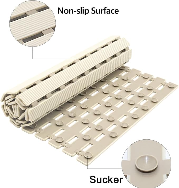 BEMISO Shower Mat Non Slip Bathtub Mat with Suction Cups and Drain Holes 37.4 x15.7 Inch Bath Mat for Tub & Shower.Easy Dry,Easy to Cut,Eco-Friendly