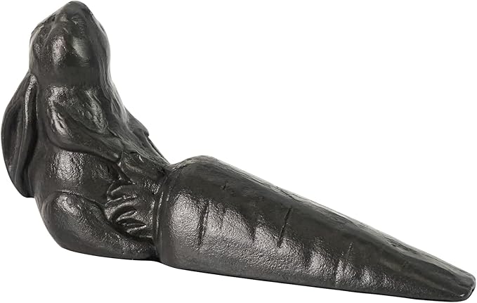 DreamsEden Cast Iron Rabbit Door Stopper, Heavy Duty Bunny Pulling Carrot Door Stops Metal Vintage Cute Decorative Animal Door Wedge