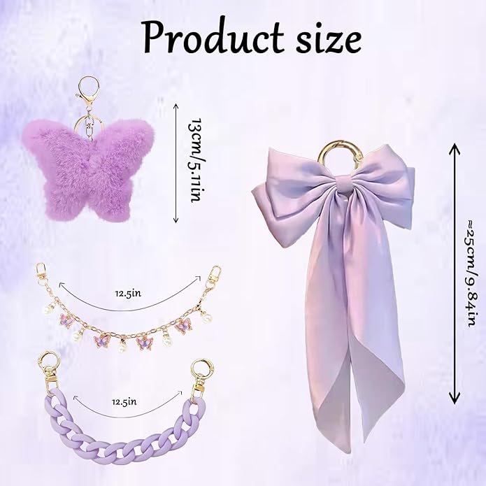 CuddleJunk Bag Charms for Tote Bags, Satin Bow Keychain Kit Accessories for Yeti Camino, Fluffy Ball Gold Chains Charms for Women Purse Beach Handbag