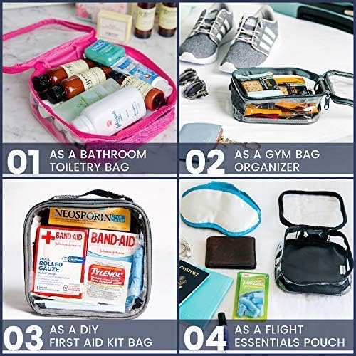 EzPacking Clear TSA Approved 3-1-1 Travel Toiletry Bag for Carry On/Quart Size Transparent Liquids Pouch for Airport Security/Reusable See Through Vinyl & PVC Plastic Organizer Men Women (Rose)