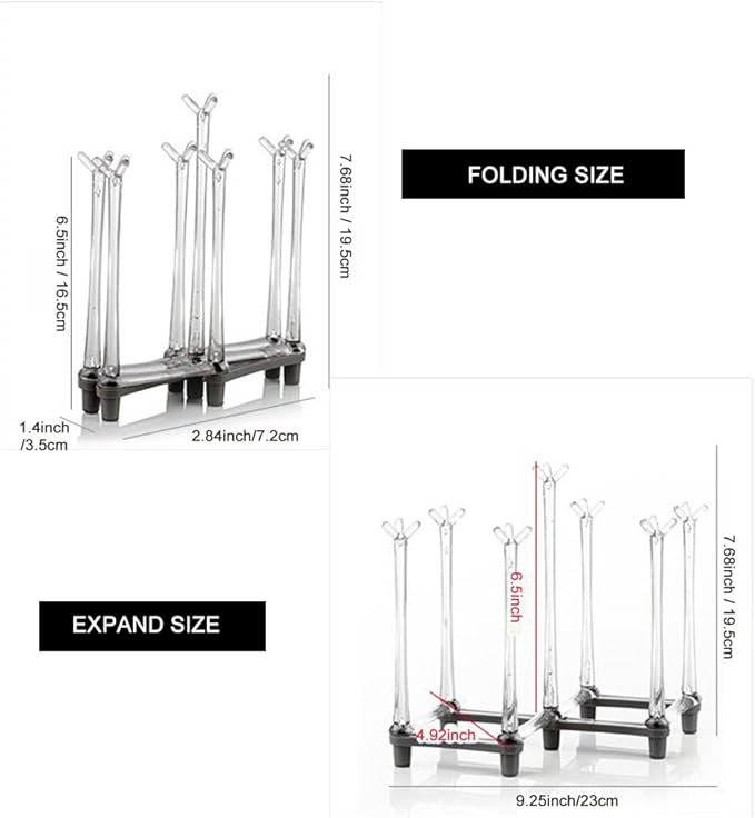 Marbrasse Retractable Cup Drying Rack, Drinking Glass and Sports Bottle Drainer Stand, Plastic Bag Dryer with Non-Slip Bottom for Kitchen Countertop
