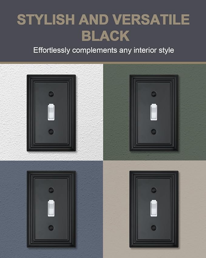 2-Pack Single Toggle Wall Plates, Decorative Black Switch Plate Covers, Metal Light Switch Covers, Durable Metal, 3.15''*4.88'', Midsize