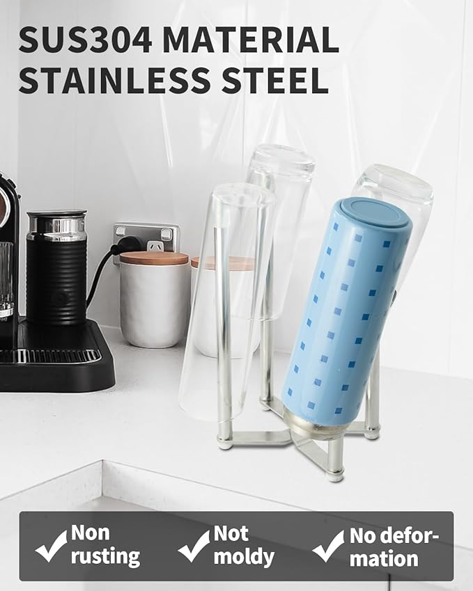 Mukkuri Drying Rack, Stainless Steel Kitchen Stand Holder for Bottles, Cups and Plastic Bags, Multifunctional Countertop Shelf