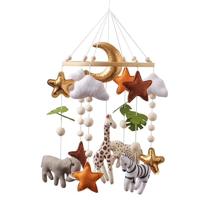 Baby Mobile for Crib – Handmade Hanging Felt Nursery Mobile – Fits Most Crib Arms – Gender-Neutral Boho Nursery Decor & Baby Gift