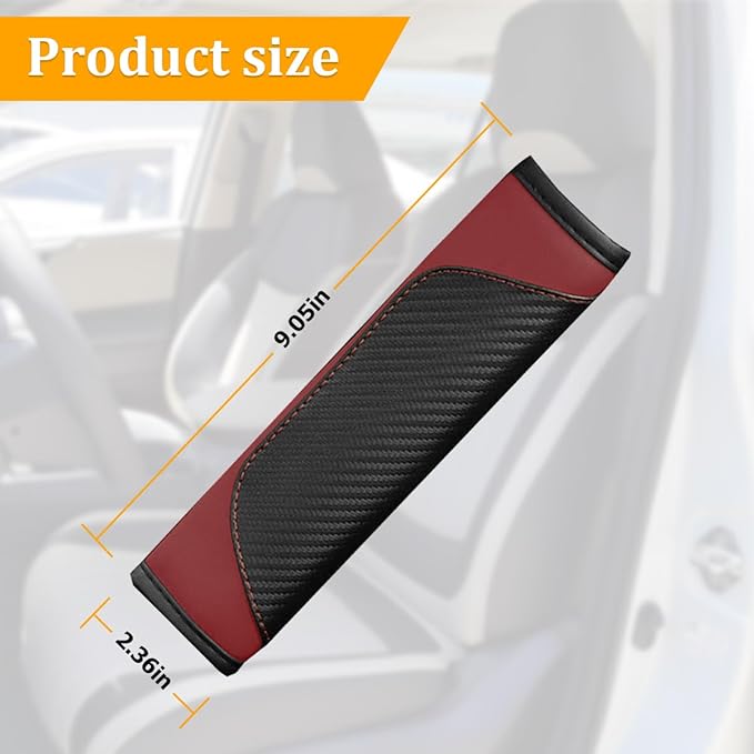 2PCS Car Seat Belt Cover, Carbon Fiber Seatbelt Shoulder Protection, Soft Car Seat Belt Strap Cushion Protect Your Neck and Shoulder, Car Accessories Seat Belt Pad for Car Truck (Wine Red)