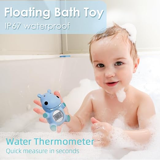 Baby Bath Tub Thermometer for Newborn - Bathtub Water Temperature Thermometer for Toddler, Safety Floating Bathing Tub Toy Newborn Bath Essentials, Gift for Mom Kid Girls Boys (Hippo)