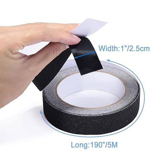 Anti Slip Tape, High Traction,Strong Grip Abrasive, Not Easy Leaving Adhesive Residue, Indoor & Outdoor (1" Width x 190" Long, Black)