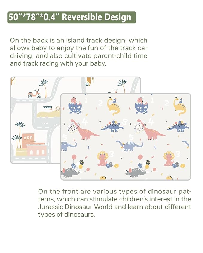 BG-BABYGO Baby Play Mat Foldable Baby Floor Play Mat Large 50"*78"*0.4" Soft Foam Playmat for Babies Reversible Waterproof Padded Baby Girl Play Mat Portable Crawling Mat for Indoor Outdoor