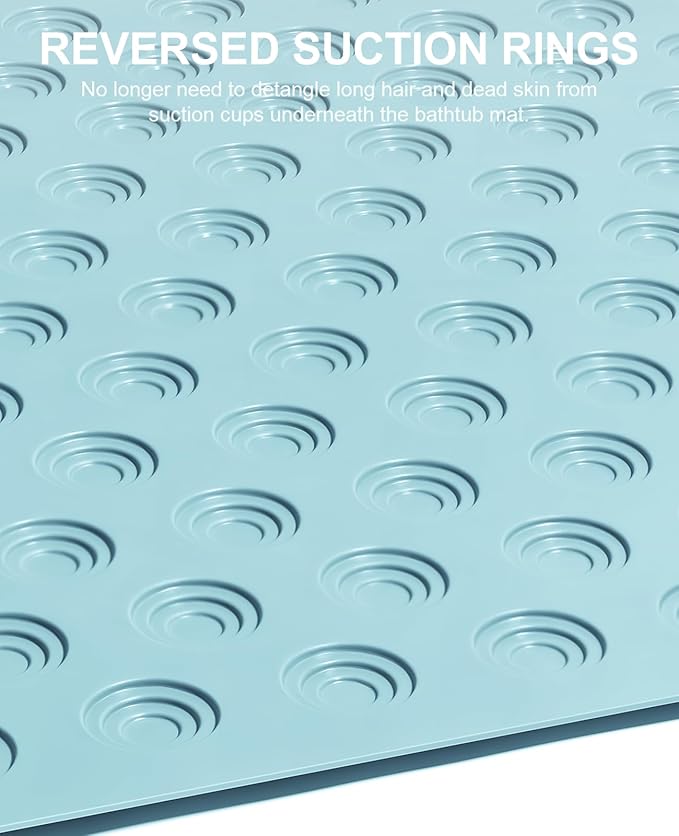OTHWAY No Suction Cup Bath Mat: 39x16 inch Extra Long Bathmat│Perfect for Refinished or Ordinary Bath Tubs│Made of Nature Rubber│a Blessing for The Elderly and Children (Lake Blue)