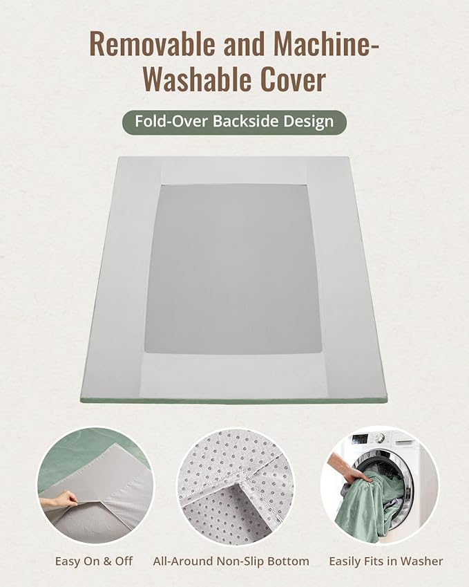 Blissful Diary 1.3" Thick Baby Play Mat, 71x59 Playpen Mat with Removable & Washable Cover, Ultra Soft Crawling Rug for Floor, Foam Cushion & Non-Slip Backing for Kid, Toddler and Infant, Sage Green