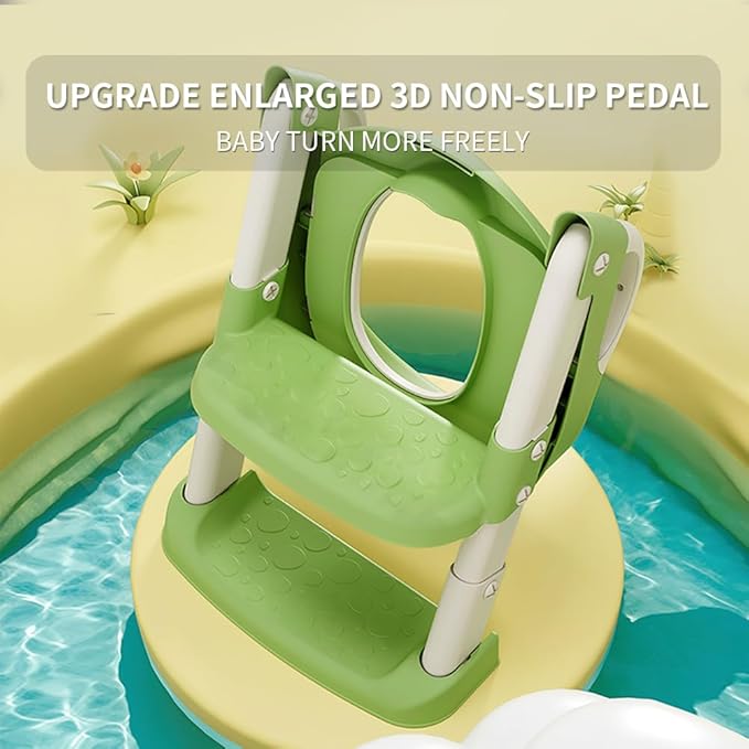 Potty Training Toilet Seat For Boys Girls, Toddler Toilet Seat With Step Stool Ladder, Foldable Toddler Potty Seat For Toilet With Non-Slip Design, Adjustable Height (Green & White)