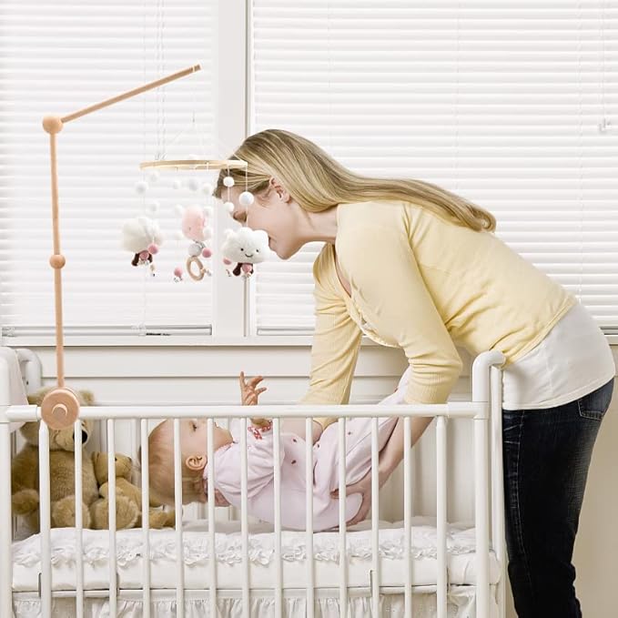 Crib Mobile Arm, HBM 30 Inch Wooden Mobile Arm for Crib Rotating Baby Mobile Hanger Beech Mobile Crib Arm Attachment Nursery Decor,Anti Slip for Sturdy Crib Mobile Hanger for Crib