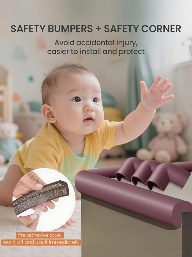 QYV Baby Proof Edge Corner Protector, 6.56FT 0.47''Th L-Shape Furniture Corner & Edge Safety Bumpers with 6 Corners, Pre-Taped, Soft NBR Rubber Foam Desk Edge Cushion Wall Corner Protector (Purple)