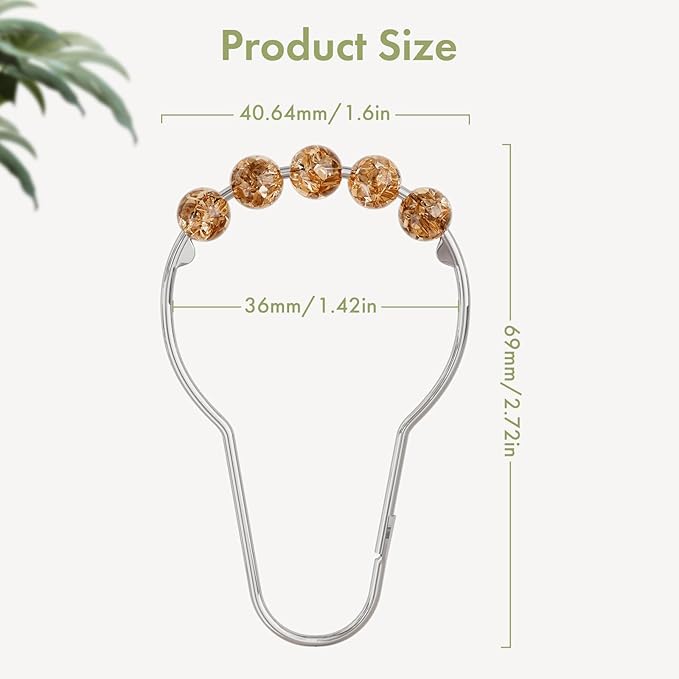 Amazer Shower Curtain Hooks, Decorative Shower Curtain Hooks, Amber Shower Curtain Rings Rustproof Stainless Steel Shower Hooks for Shower Curtain Liner Shower Rod Hook 12pcs