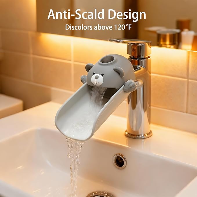 Skyroku Faucet Extender for Toddlers, Sink Extenders with Temperature Sensitive for Kids Hand Washing Sink Faucet Extension,Suitable for Bathroom Sink, Kitchen,Bathtub (Grey)