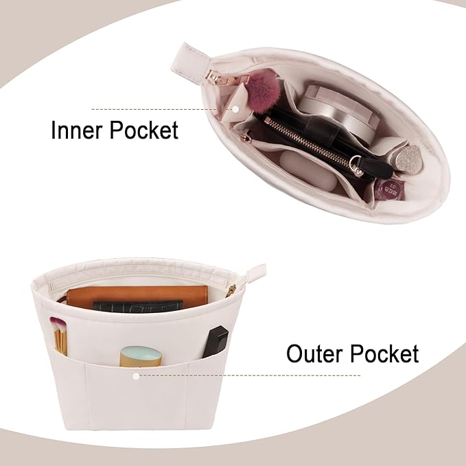Vercord Purse Insert Organizers for Petite Tote Bag Organizer Insert Inside Handbag Shaper with Zipper Beige Mini