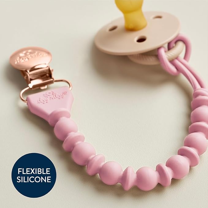 Itzy Ritzy Silicone Pacifier Clip – 100% Food Grade Silicone Pacifier Strap with Clip Keeps Pacifiers, Teethers & Small Toys in Place Features One-Piece Design & Cord (Pink)