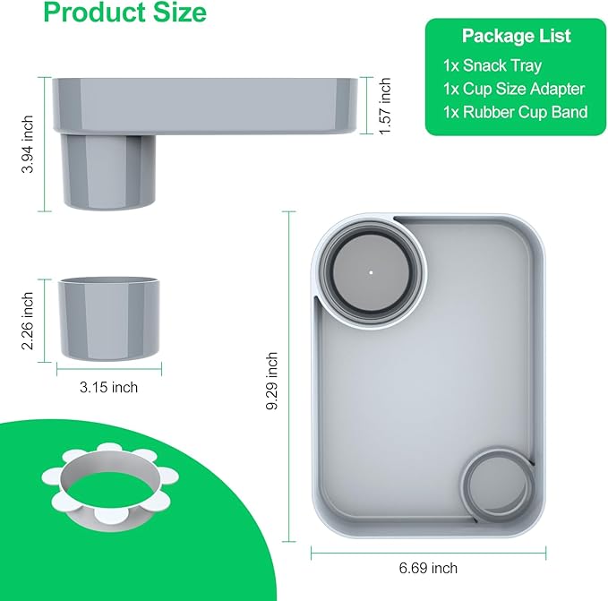 (2 Pack) Car Seat Tray for Kids Travel, Carseat Tray for Food Toddler, Car Seat Table Tray, Car Seat Cup Holder Snack Tray for Graco, Evenflo, Chicco, Rotatable Removable Road Trip Essentials-Gray