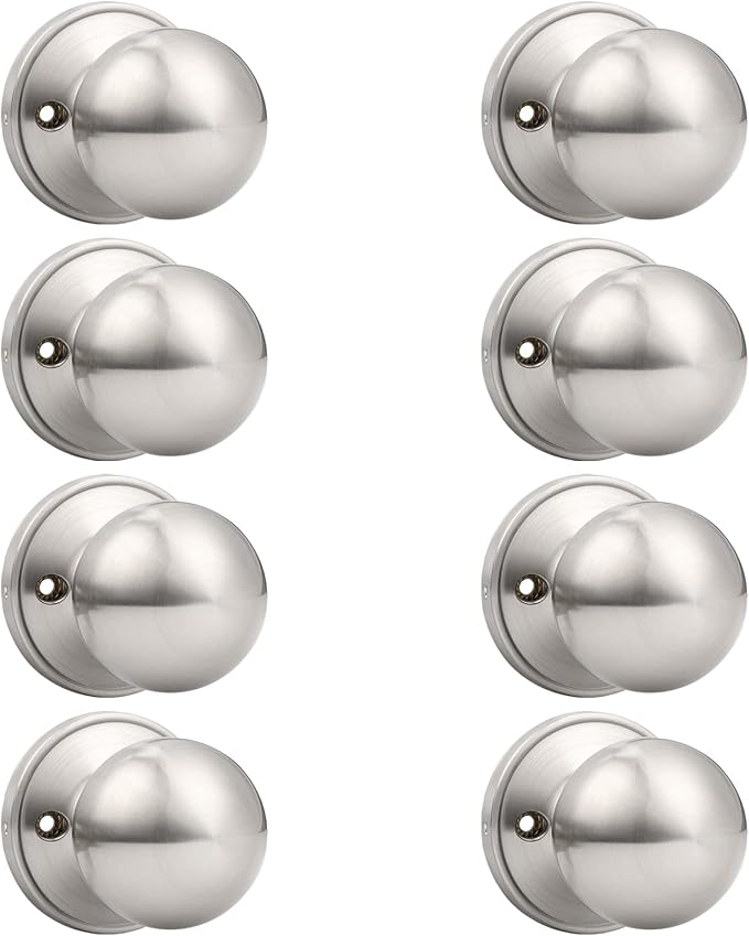 Probrico 8 Pack Dummy Door Knobs Brushed Nickel Finish, One Side Dummy Lever, Stainless Steel Half Handle for French Doors, Round Ball Knob