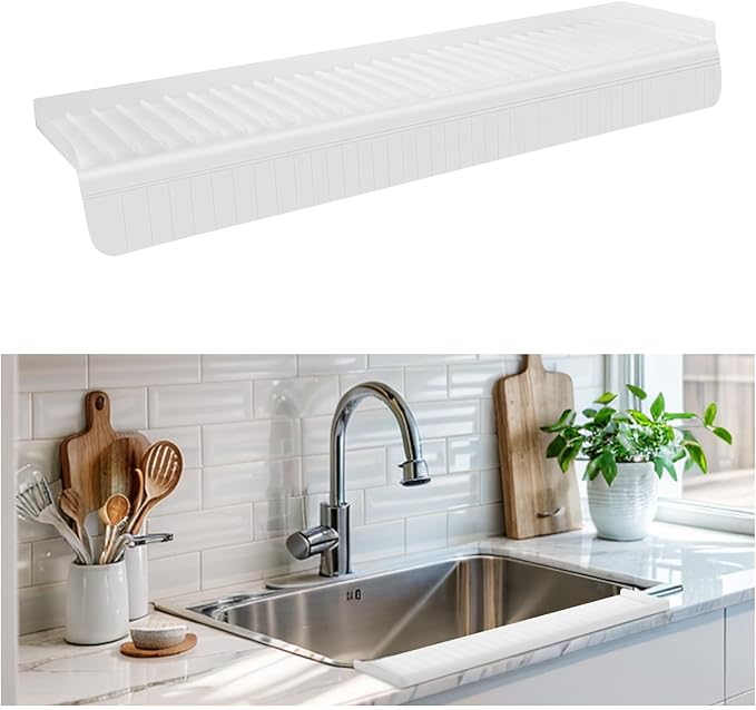 Sink Edge Protector with Suction Cup, 30" x 4", Silicone Sink Splash Guard for Kitchen & Bathroom, Protect Countertop from Scratches, Stains, for Stainless Steel Granite Quartz